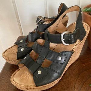 Born black leather wedge